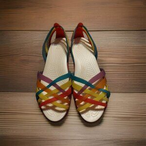 Crocs Isabella Huarache Flat Sandals Rainbow Multicolor Strappy Women's 8 US